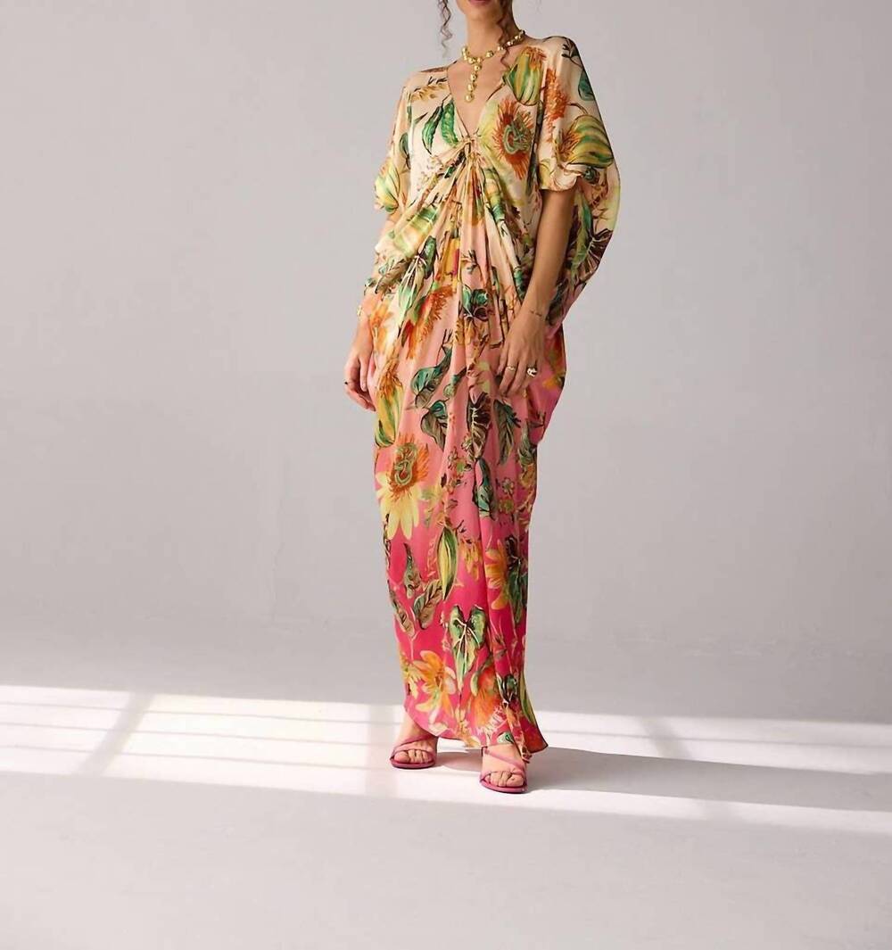 NEW VERB aria maxi kaftan dress in yellow multi